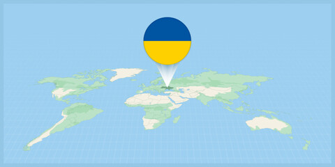 Location of Ukraine on the world map, marked with Ukraine flag pin.