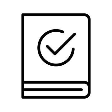Book icon with check mark. Textbook and album. Reading completion. Vector.