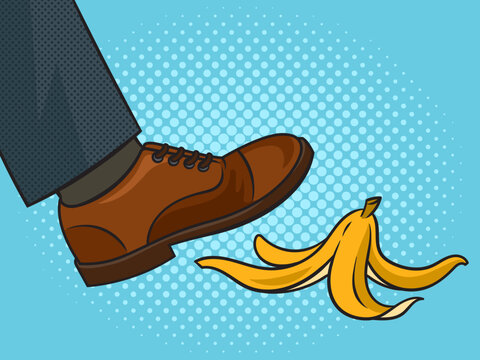 man steps on banana peel pinup pop art retro vector illustration. Comic book style imitation.