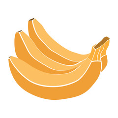 Three yellow bananas. Flat illustration on a transparent background.