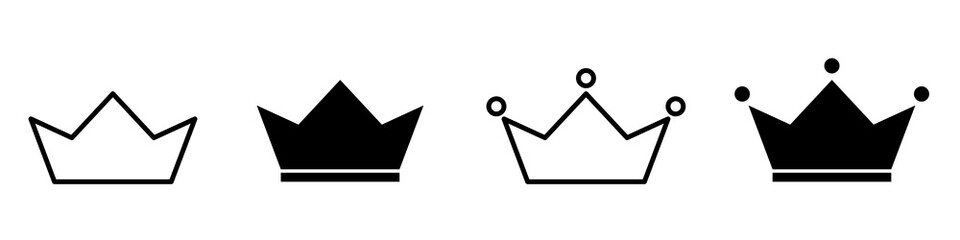 Design simple symbol of crown on white backboard. Set of royal crown.