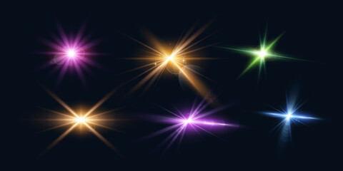 Collection of Colorful Transparent Lens Flare Effects. Glowing Light Effect