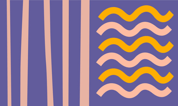abstract illustration doodle art of vertical line and horizontal wave in calm pastel color, with purple background