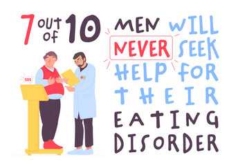Eating disorders in men and boys. Editable vector illustration.