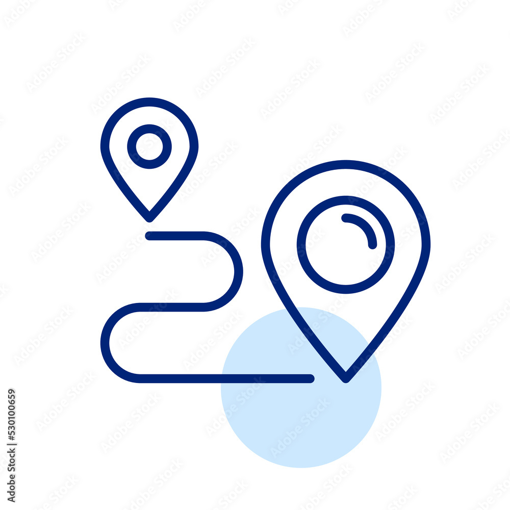 Fototapete path between two map pointers. navigation and location icon. pixel perfect, editable stroke line