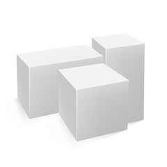 3d white cube isolated on white background. Square vector template. Realistic packaging design.
