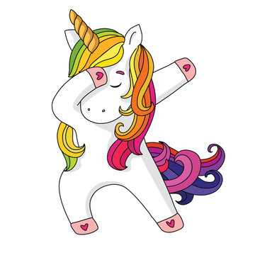 Dabbing unicorn vector illustration. Design character of dancing unicorn. unicorn vector illustration. Design character of dancing unicorn. Vector illustration