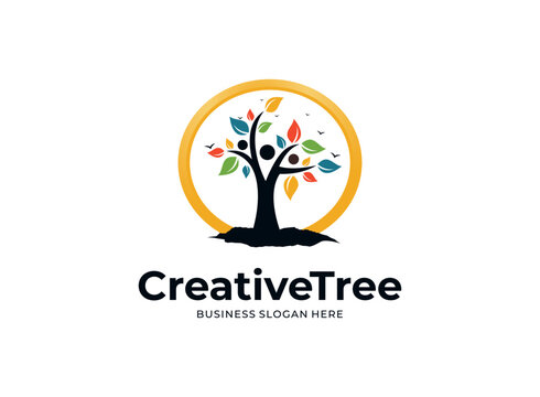 Human tree creative concept logo design