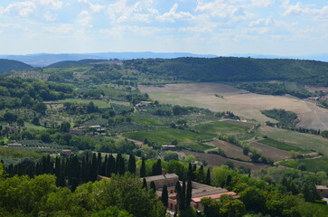 The beautiful countryside and town of Montepulciano in Tuscany on a bright summer day