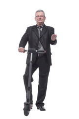 Front view of mature business man with scooter