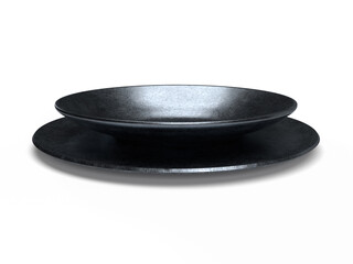 陶器製の2枚の丸皿のフォトリアル3Dイラストレーション