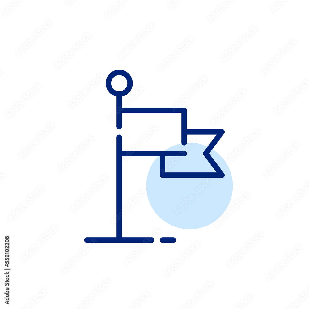 Poster standing flag pointing out location. pixel perfect, editable stroke line icon