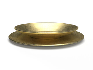 陶器製の2枚の丸皿のフォトリアル3Dイラストレーション