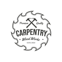 Vintage carpentry logo. retro style wood emblem, sawmill for carpentry, carpenter, lumberjack, badge, design element, logotype template. vector illustration
