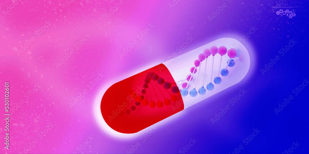 Poster 3d render of dna structure with capsule