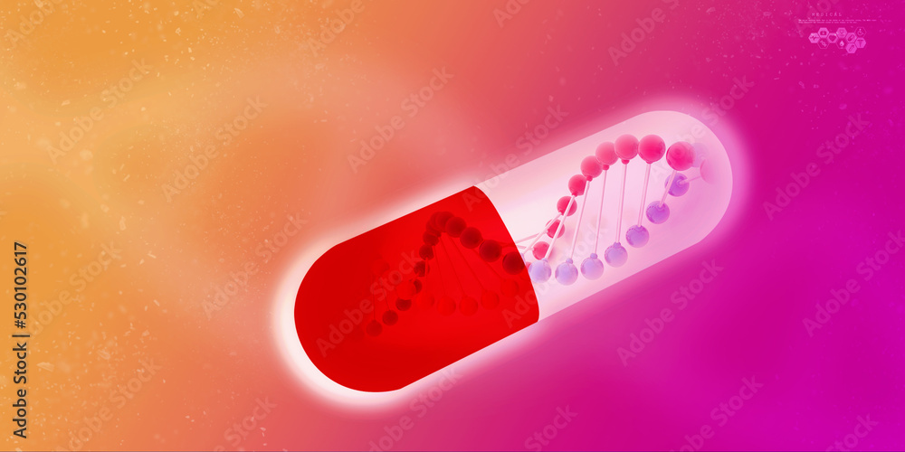 Poster 3d render of dna structure with capsule