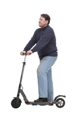 full-length. mature man with an electric scooter.