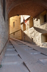 The beautiful countryside and town of Montepulciano in Tuscany on a bright summer day