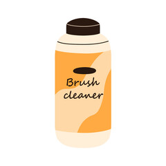 Brush cleaner in plastic bottle. Paintbrush restorer, cleaning liquid in jar, container. Art care supply in package. Flat graphic vector illustration isolated on white background