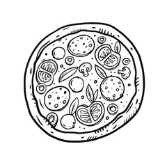 Pizza illustration sketch art. Hand drawn black color doodle style.