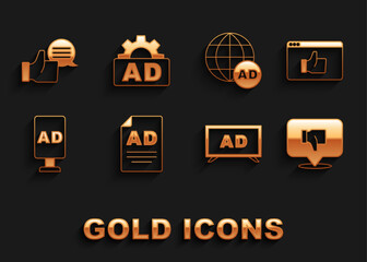 Set Advertising, Customer product rating, Dislike speech bubble, and icon. Vector