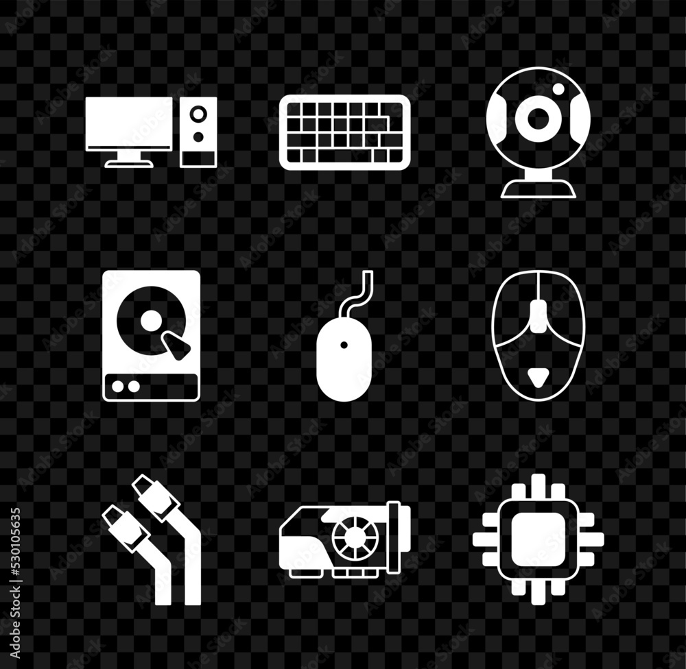 Aufkleber set computer monitor, keyboard, web camera, lan cable network internet, video graphic card, processo