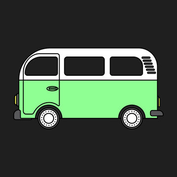drawing of a hippie van on a gray background