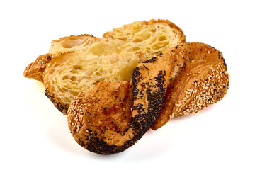Challah bread with with poppy seeds, isolated on white background.