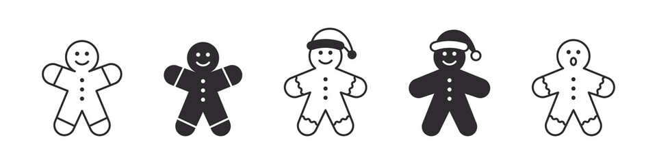 Gingerbread man icons. Cookie man. Collection of Christmas icons on white background. Vector illustration