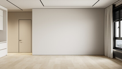 Empty beige contemporary minimalist interior with blank wall. 3d render illustration mockup.