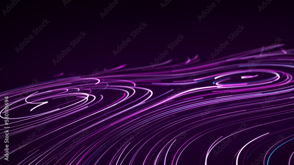 Poster flow of particles. big data visualization. digital technology wave. futuristic cyberspace. abstract 