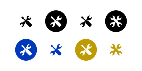 Service icons set. Wrench, screwdriver and gear icon. Settings and repair, service sign in flat style - stock vector.