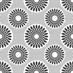 Seamless african fashion vector pattern with circles. Swirling shapes, wavy lines. Black and white oriental background for Fabric Print, Scarf, Shawl, Carpet, Kerchief.