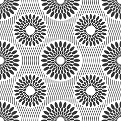 Seamless african fashion vector pattern with circles. Swirling shapes, wavy lines. Black and white oriental background for Fabric Print, Scarf, Shawl, Carpet, Kerchief.