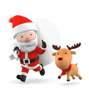 Santa Claus with reindeer on transparent background, 3D illustration
