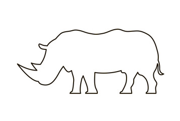 African animal rhinoceros. Black line silhouette. Large herbivorous mammal with a horn. Fauna and safari. Design template for label, sign, logo. Vector illustration isolated on white background