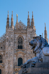 Milan Cathedral duomo with the statue of a lion