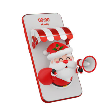 Santa Claus with smartphone isolated 3d render