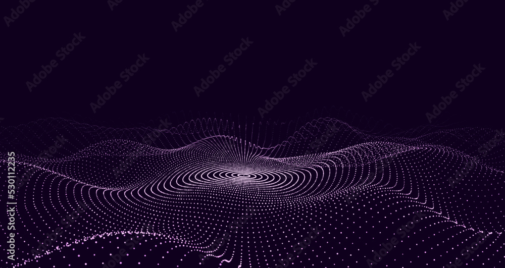 Poster futuristic wave. vector dark cyberspace. abstract music sound wave with dots. white moving particles