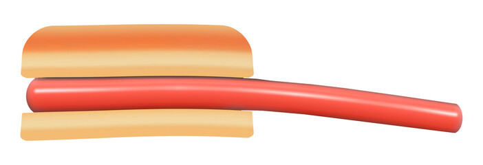 Hotdogs are the topic of this colorful image of hotdogs, buns and plastic picnic forks.
