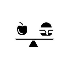 Hamburger and apple on scales line icon. Simple element illustration. Hamburger and apple on scales concept outline symbol design.