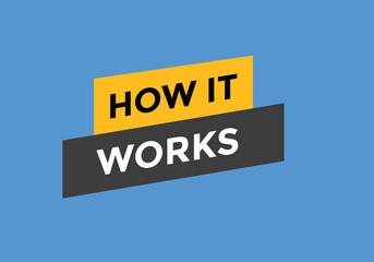 How it works text button. How it works sign speech bubble. Web banner label template. Vector Illustration
