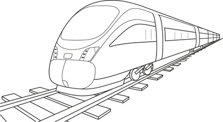  High speed train vector in motion. White background. Children Coloring Book Pages. Sketchy illustration. - obrazy, fototapety, plakaty