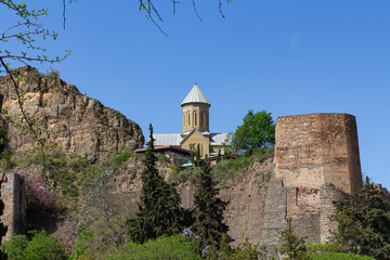 Fototapeta na wymiar Church of St. Nicholas on the territory of Narikala fortress in Tbilisi. Georgia country