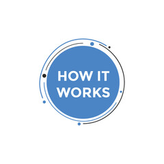 How it works text button. How it works sign speech bubble. Web banner label template. Vector Illustration

