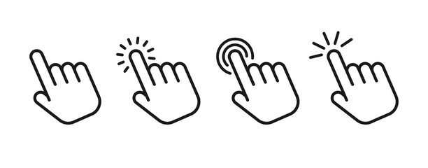 Clicking finger icon, hand pointer vector. Mouse click icon.