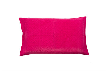 Pink Pillow on White Background . Top View of a Soft Colorful Pillow with Copy Space for Tex or Image