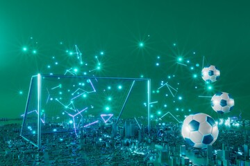 football ball object. online sport lives watch. 3d illustration. soccer ball background design. abstract 3d technology stadium goal concept. realistic rendering. bet casino sports game competition.