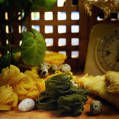 Homemade noodles according to the Italian recipe. Homemade food. Rustic.