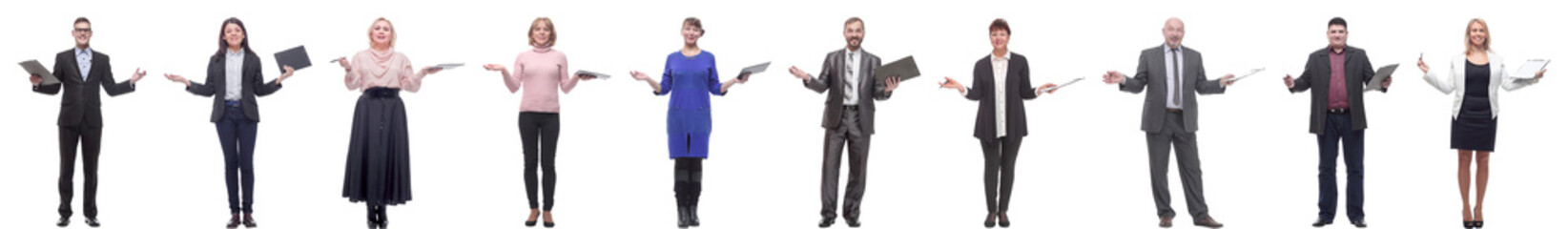 group of successful people with notepad in hands isolated